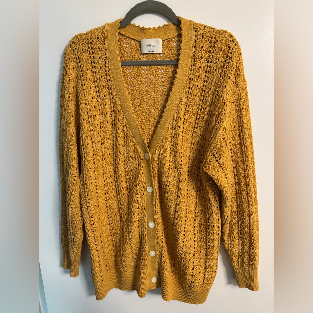Wilfred Yellow Cable Knit Cardigan Sweater